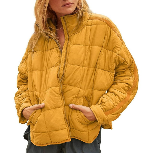 Parkas de manga larga para mujer, color liso, con cremallera, cuello alto, chaqueta acolchada informal de manga larga, abrigo para mujer