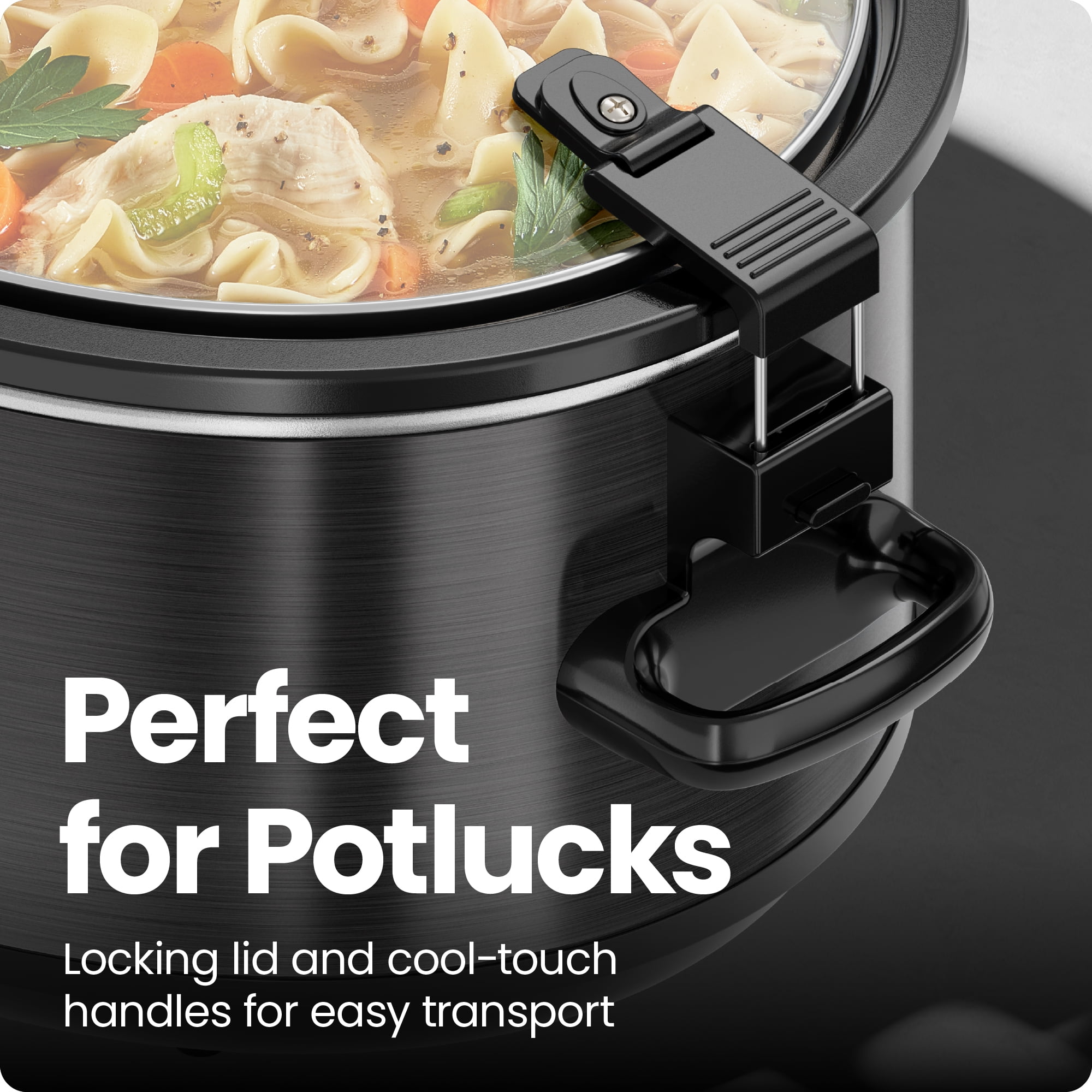 Chefman 6-Quart Easy-Set Slow Cooker with Locking Lid and Dishwasher-Safe Insert – Black