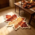 thumbnail image 4 of Double Maple Leaf Shaped Floor Rug,Tufted Autumn Harvest Floor Mat with White Plush Border,Irregular Leaf‑Shape Carpet for Entryway Bedroom Fall Season Home Decor,24"x16", 4 of 6