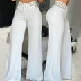thumbnail image 2 of XIAONU Womens Pants Hollowed Out Utetheisa Kong Waistband Slim Fit Trousers Flared Pants pleasure Solid Color High Waisted Wide Leg Pants, 2 of 5