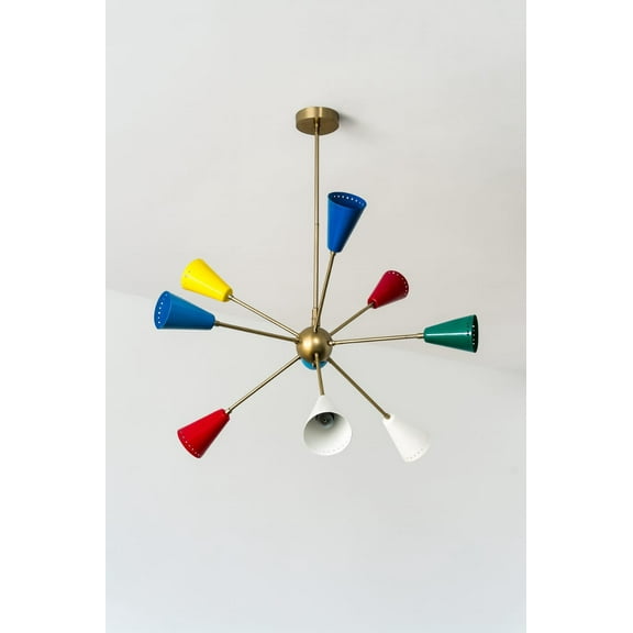9-Light Mid Century Multi Color Sputnik Chandelier