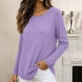 thumbnail image 5 of ClodeEU Women's Crew Neck Side Split Curved Hem Long Sleeve Top, Casual Loose Waffle Knit Pullover Blouse Purple,Women's Plus M, 5 of 9