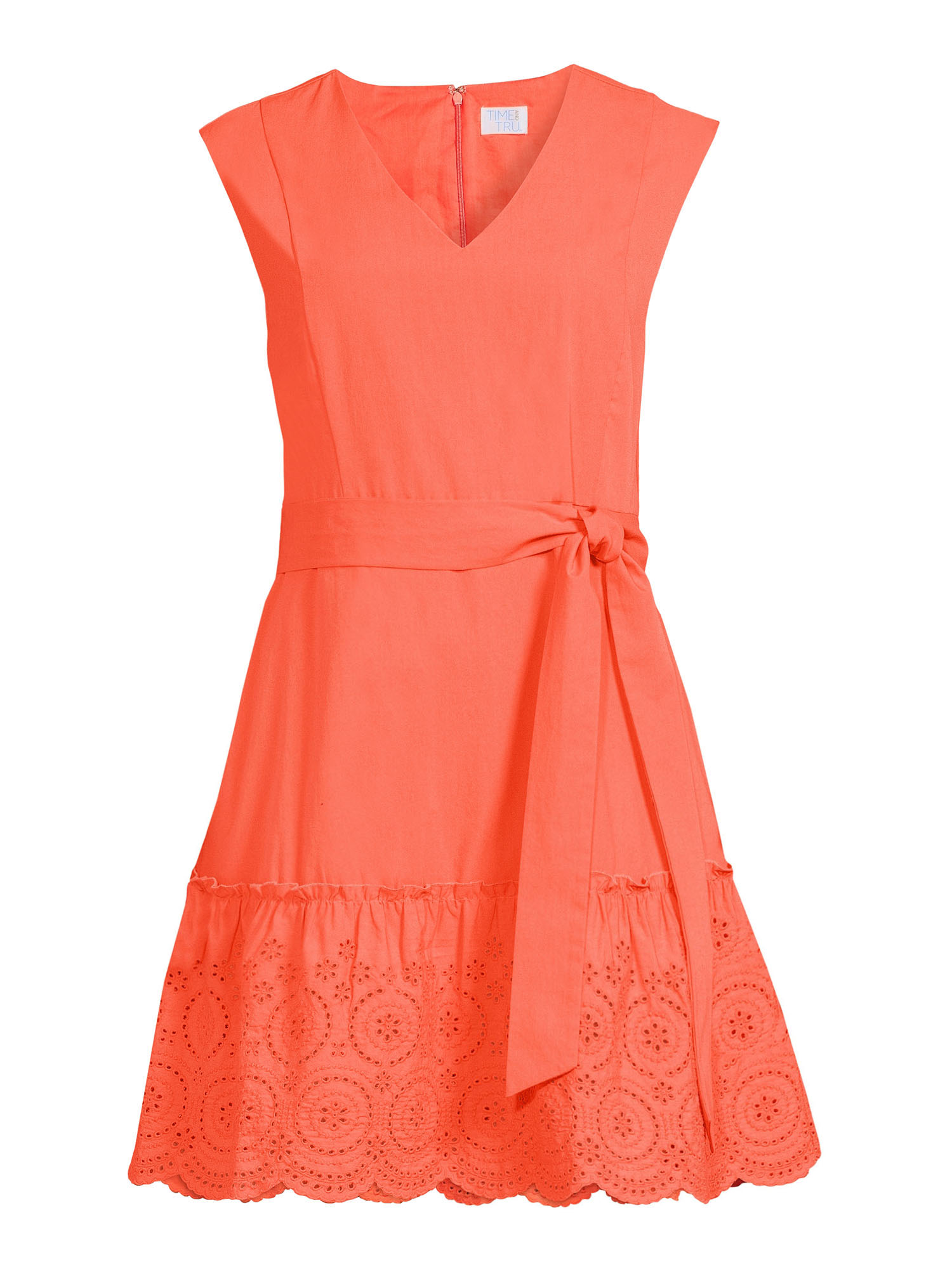 Time and Tru Women's Short Sleeve Eyelet Ruffle Dress with Belt - image 5 of 5