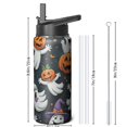thumbnail image 2 of Halloween 18 OZ Water Bottle With Straws Double Walled Vacuum Insulated Sports Bottle Skeleton Bat Travel Thermal Cup Leak Proof Stainless Steel Tumbler Spooky Halloween Decor Gifts, 2 of 5