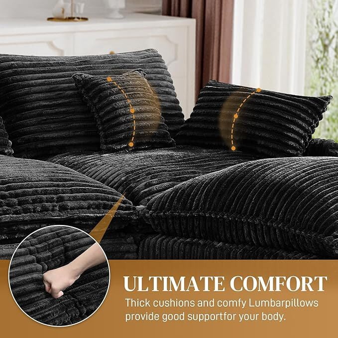 avobird Oversided 145" U Shaped Cloud Couch Sectional, DeepSeat Sofa Bed with USB Charging, Hidden Storage, Cup Holders & Chenille Double Chaise, Black