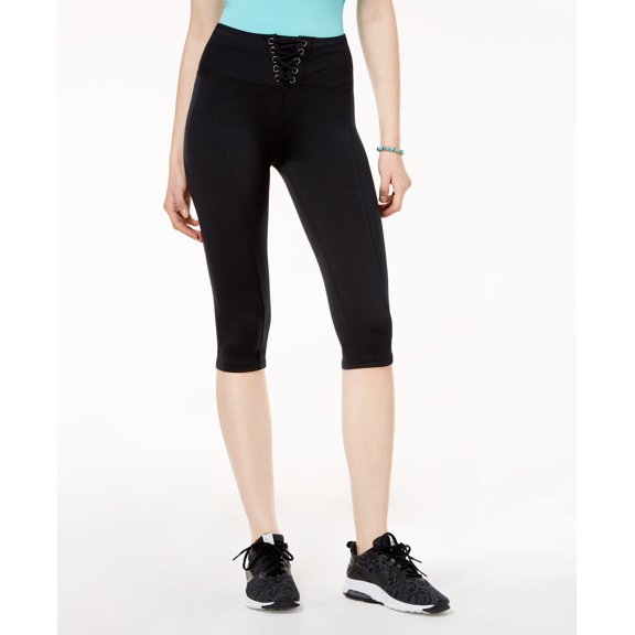 Material Girl Active Juniors Lace Up Cropped Leggings Black S