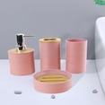 thumbnail image 1 of Juego de 4 accesorios de baño, jabonera, regalo de inauguración de la casa, taza de enjuague bucal moderna, dispensador de jabón para tocador de baño rosa, 1 of 8