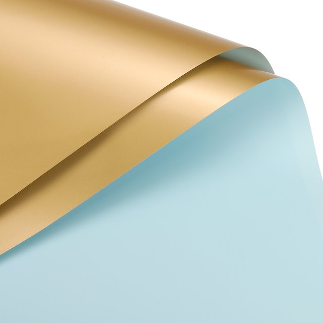 Unique Bargains Double Sided Color Flower Wrapping Paper Light Blue+Gold 22.8'x22.8' Waterproof 20 Pack