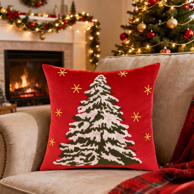 Herunwer Christmas Tree Throw Pillow Covers , Winter Hoilday Christmas Decoration Pillow Cases for Home Decor