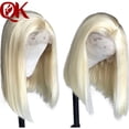 thumbnail image 2 of Queenking Hair 13X4 Lace Front Human Hair Wigs Straight 150% Platinum Blonde 613 Bob Wigs Brazilian Hair Preplucked, 2 of 6