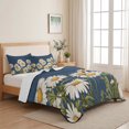 thumbnail image 5 of Queen Quilt Set 90''x96'', Daisy Lightweight Bedspread Coverlet Set with 2 Pillow Shams, Spring Floral Summer Botanical Elegant Navy Blue Breathable All Season Quilt Bedding for Bedroom/Guest Room, 5 of 9