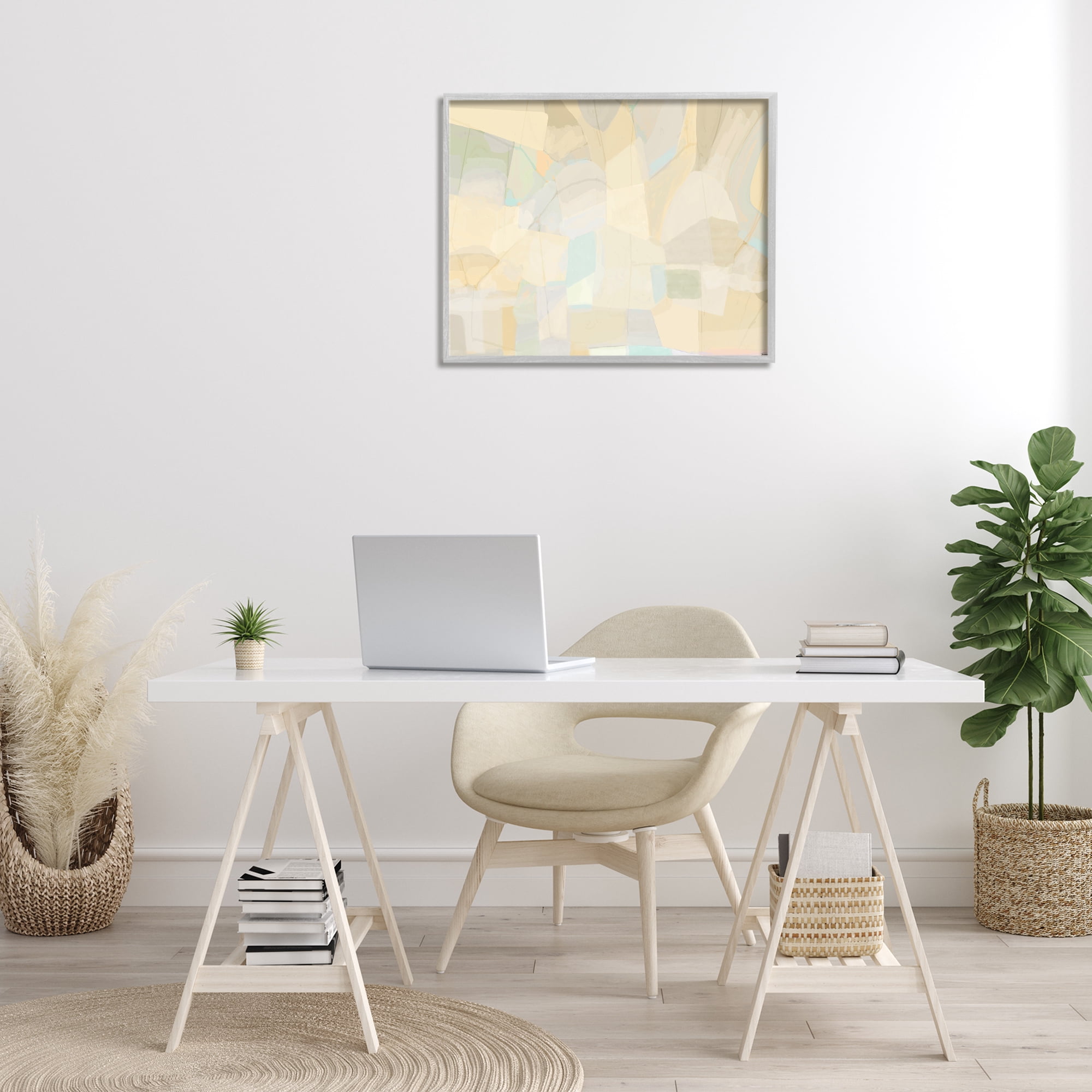 Stupell Industries Neutral Geometric Pattern Abstract Painting Gray Framed Art Print Wall Art, 30 x 24