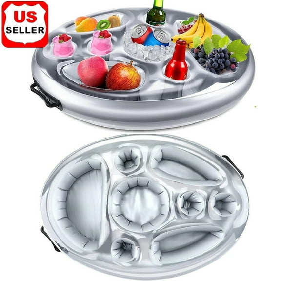 Floating Drink Holder with 8 Holes, Pool Drink Holder Drink Float for Swimming Pool, Tub, Beach and Party Supplies, Inflatable Drink Holder for Fruits Drink, 50x70CM, Grey