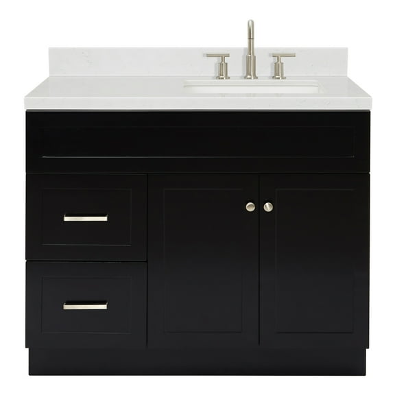 Ariel Hamlet 42 In. Right Offset Rectangle Sink Bathroom Vanity With Carrara White Quartz Countertop 1.5 Edge In Black