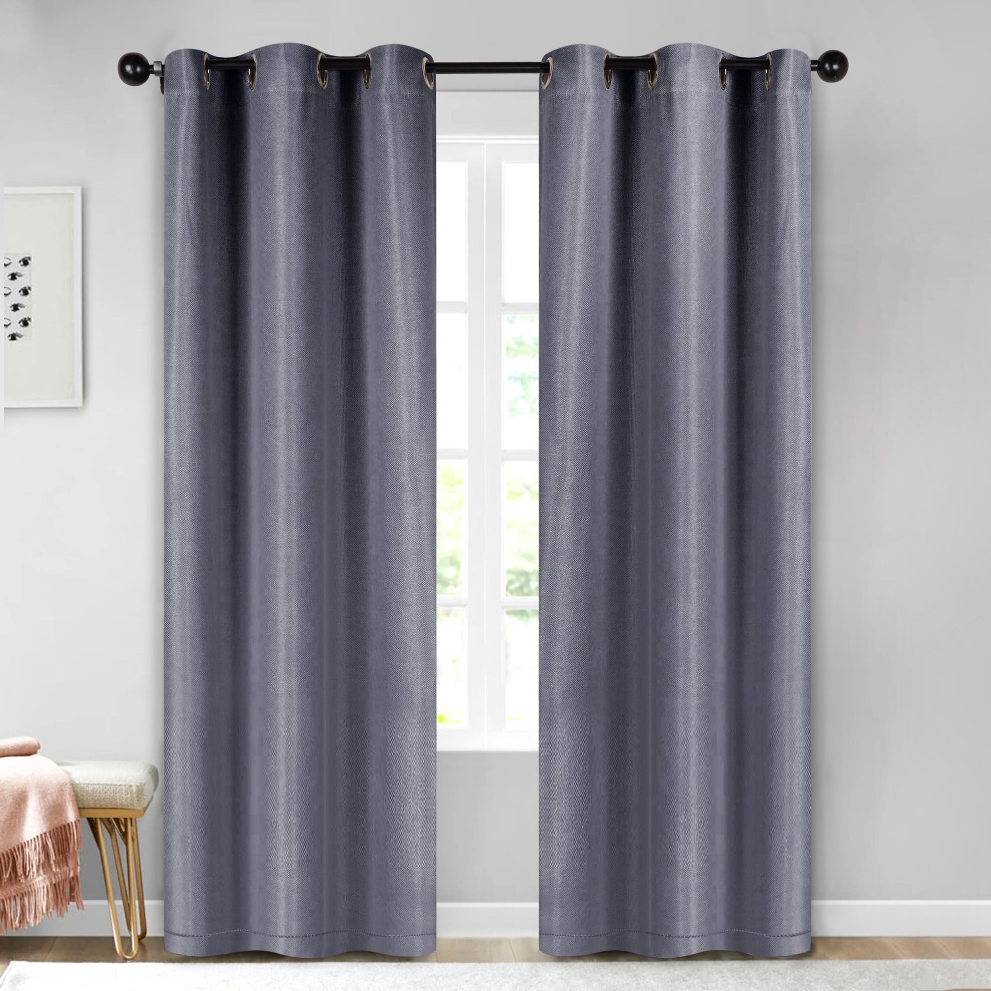 Superior Jaxon Blackout Curtains Set of 2, Grommet Header Curtain Panel Pair, 42"W x 96"L, Silver