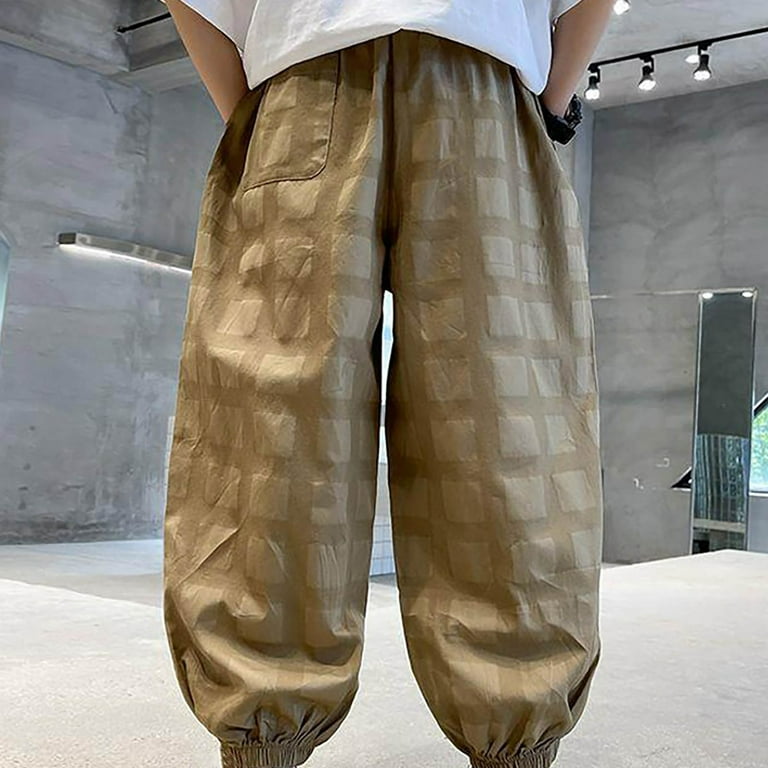 HOOMEUMY Kids Plaid Pants Loose Fit Trousers Elastic Waist Harem