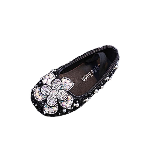 Light Up Princess Dress Up for Girls 4-6 Rhinestone Pearl Flowers Shoe Elastic Strap Bling Sequins Dress Ballets Flats Princess Sandals