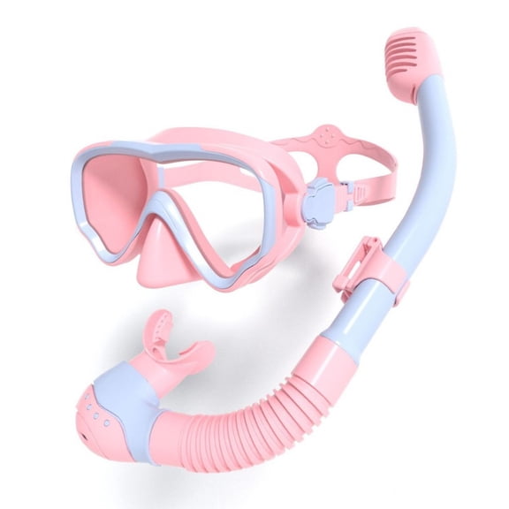 Dry Top Snorkel Mask Set, Anti-Fog Waterproof Diving Goggles with Dry Snorkel Tube, 3 Colors Available(Pink/Navy/Dark Cyan)
