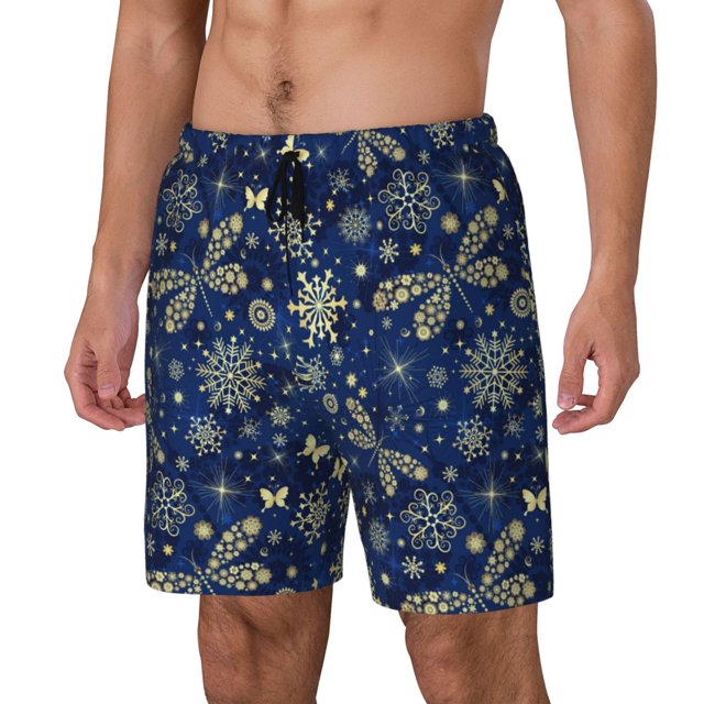 Cauagu Dark Blue Christmas Print Mens Swim Trunks Quick Dry Board Shorts Swim Shorts with Compression Liner Bathing Suits-3X-Large