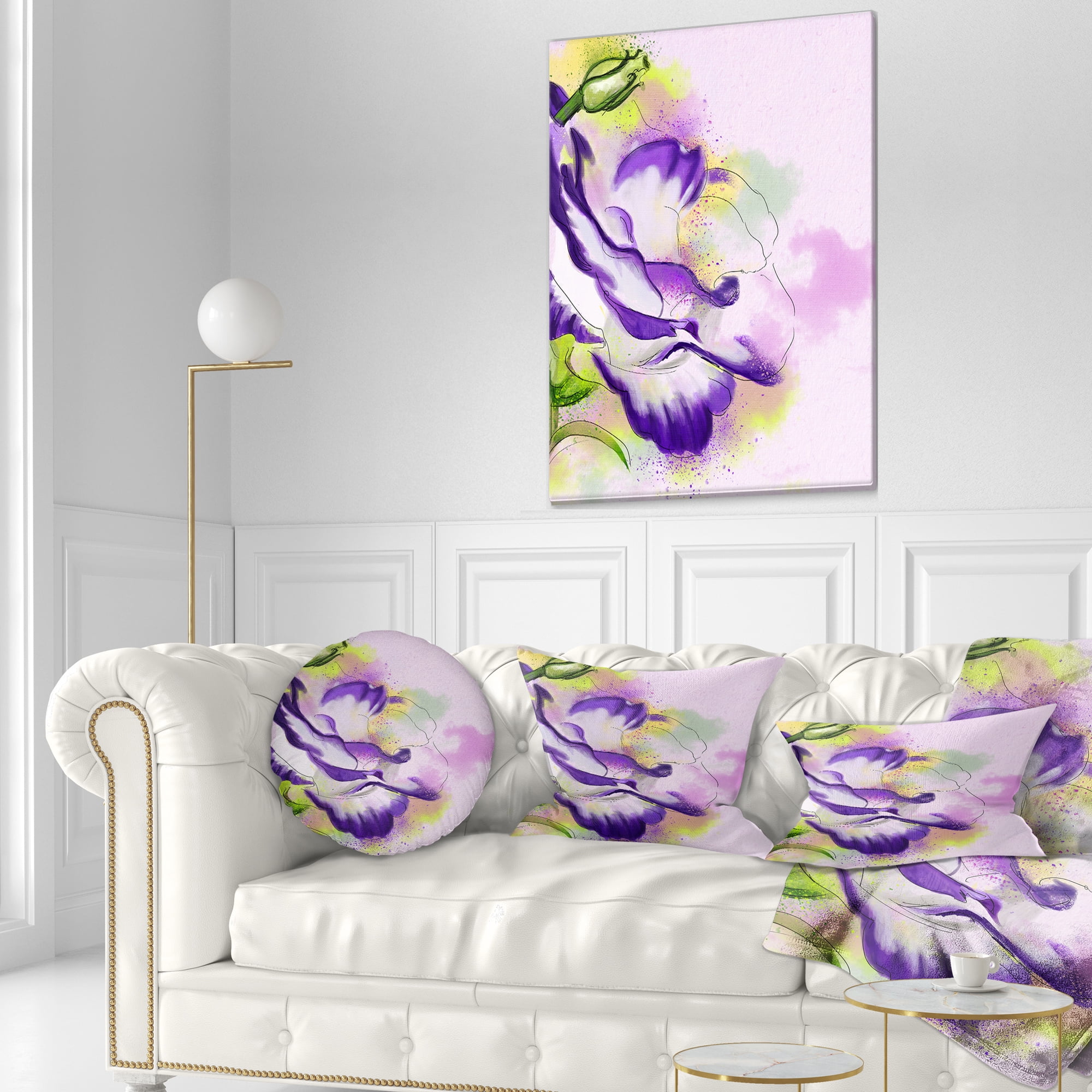 Designart Abstract Blue Flower Watercolor - Floral Throw Pillow - 12x20
