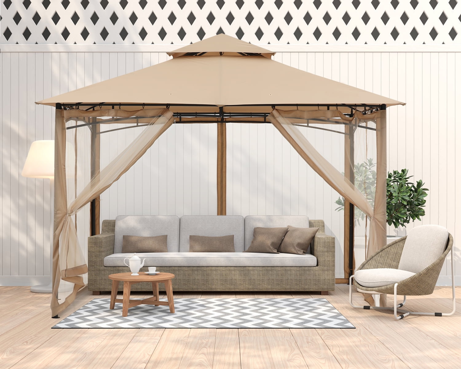 ABCCANOPY 9'x9' Patio Gazebo With Mosquito Netting and Double Soft Roof Canopies for Shade and Rain,Khaki
