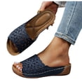 thumbnail image 6 of HomeDM Platform Sandals for Women, Summer Low Wedge Slides Comfortable Open Toe Slip On Casual Beach Sandals, Navy Size 9.5, 6 of 8