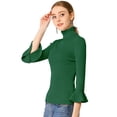 thumbnail image 1 of Suéter de cuello alto de Manga Larga con volantes para Mujer Allegra K jersey de punto Elástico con corte Ajustado Verde S, 1 of 6