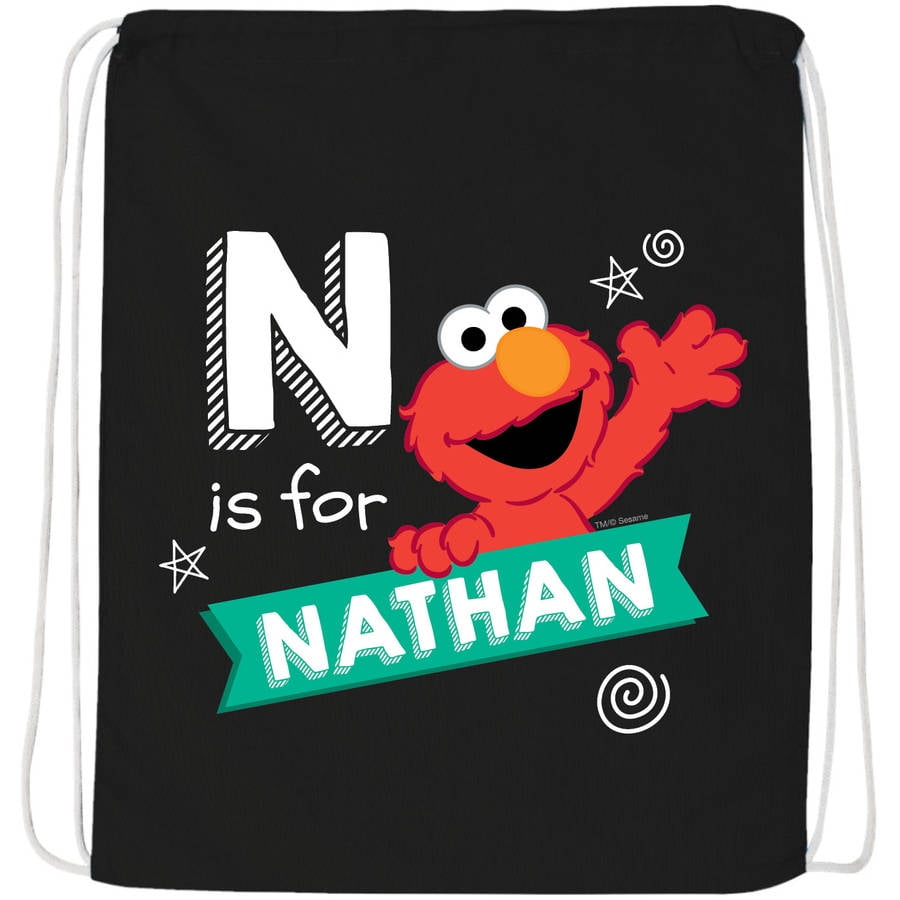 Personalized Sesame Street Chalkboard Swirl Black Drawstring Bag by Generic