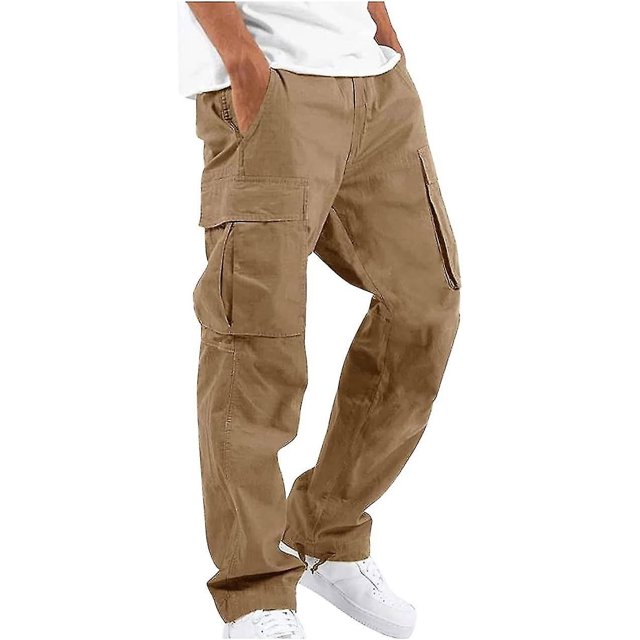 Pants For Men Solid Casual Multiple Pockets Outdoor Straight Type Fitness Long Pants