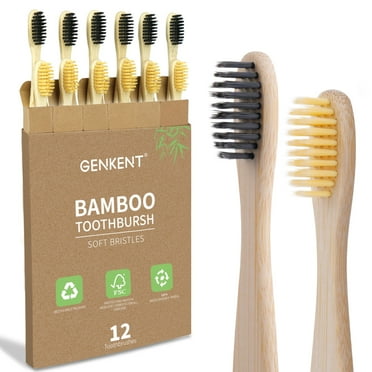 GENKENT Bamboo Toothbrushes, 12 Pack BPA Free Soft Bristles Toothbrushes with Individually Wrapped, Eco-Friendly, Natural, Compostable Wooden Toothbrushes