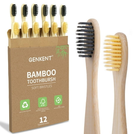 GENKENT Bamboo Toothbrushes, 12 Pack BPA Free Soft Bristles Toothbrushes with Individually Wrapped, Eco-Friendly, Natural, Compostable Wooden Toothbrushes