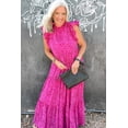 thumbnail image 3 of Women's Rose Red Leopard Print Ruffled Maxi Dress with Flutter Sleeves, 3 of 12