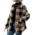 thumbnail image 3 of Women Winter Coat Button Front Plaid Pattern Double Pocket Drop Shoulder Flannel Coat Long Sleeve Jacket Outwear Black S, 3 of 8