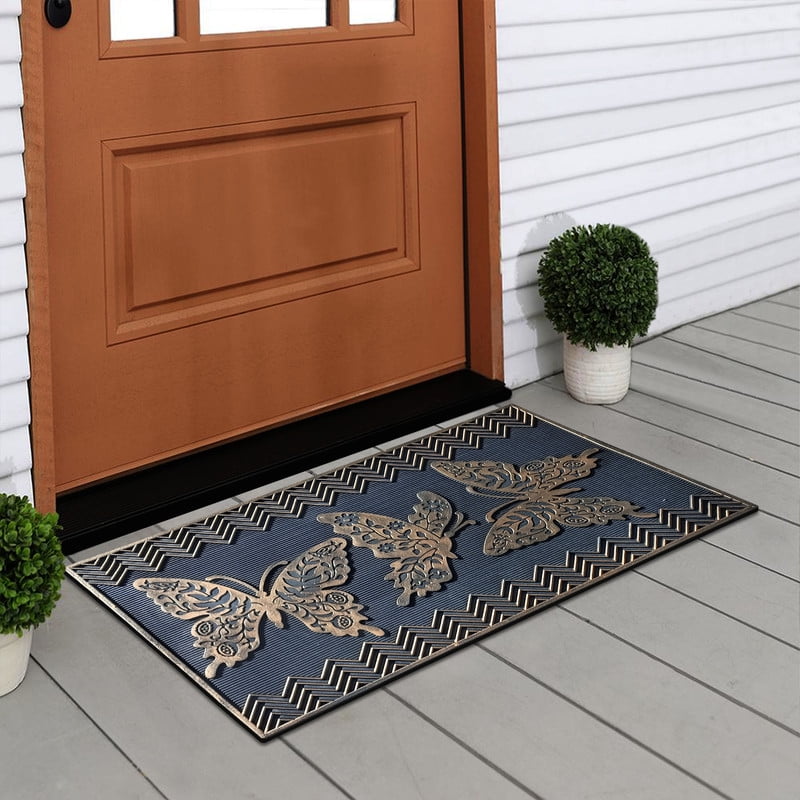 A1HC Rubber Pin Doormat Outdoor Entrance, Low Profile Mats For Front or Back Door Mat, 18”X30” Bronze/Black