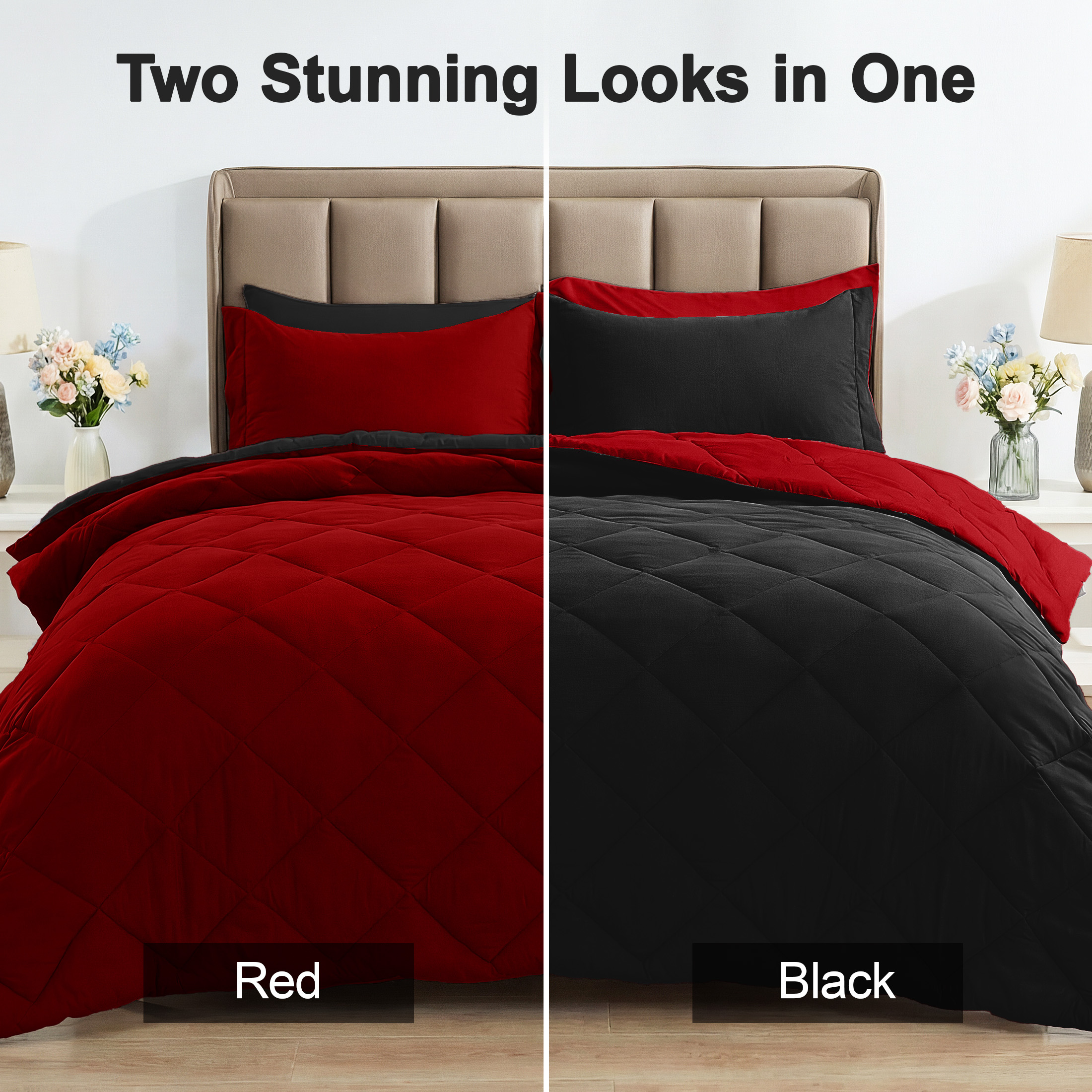 Sasttie 7-Piece Queen Comforter Set, Red & Black photo 6