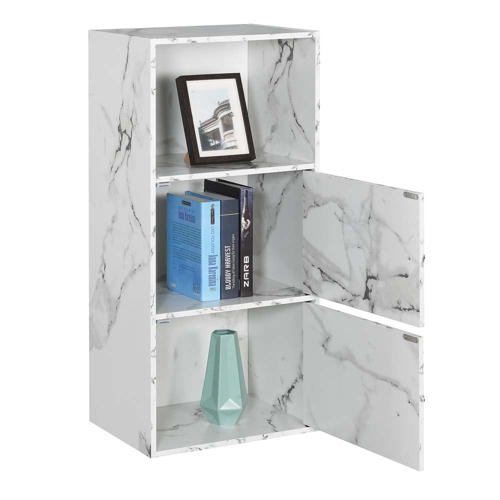 Convenience Concepts Xtra Storage 2 Door Cabinet with Shelf, White Faux Marble