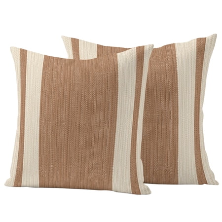 Brown Stripe Outdoor Pillow Covers Pack of 2 Modern Geometric Classic Linear Slub Fabric Texture Waterproof Throw Pillow Covers Decorative Cushion Cases for Patio Garden Tent Balcony Couch 20x20 inch