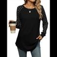 thumbnail image 2 of Blusas Tipo Túnica A Rayas para Mujer, Camisas Casuales de Larga, Jersey de Cuello Redondo. Negro L, 2 of 9