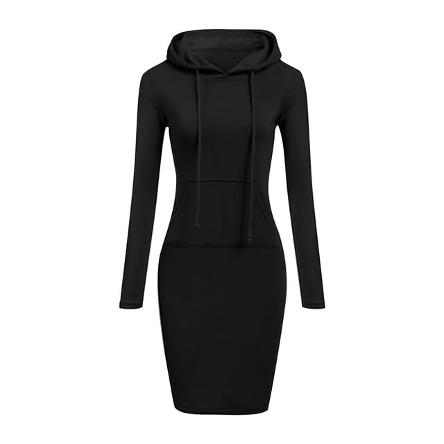 Leutsin Chandail en Molleton Femme Manches Longues Col Rond Poches Robe à Capuche Unie