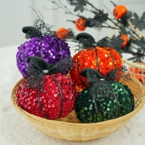Dserhfy Sequined Pumpkin Centerpiece Halloween Pumpkin Decoration Glittery Pumpkin with Bow Ornament for Fall Thanksgiving Home Tabletop Decor