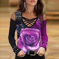 thumbnail image 2 of Blusa con hombros descubiertos y cuello en V de manga larga con estampado de flores a la moda para mujer Pompotops gfhjh22567, 2 of 5