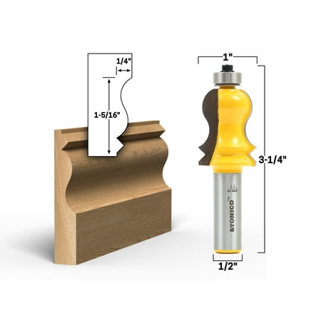 Large Elaborate Cap Crown Cap Molding Router Bit - 1/2 Shank - Yonico 16114