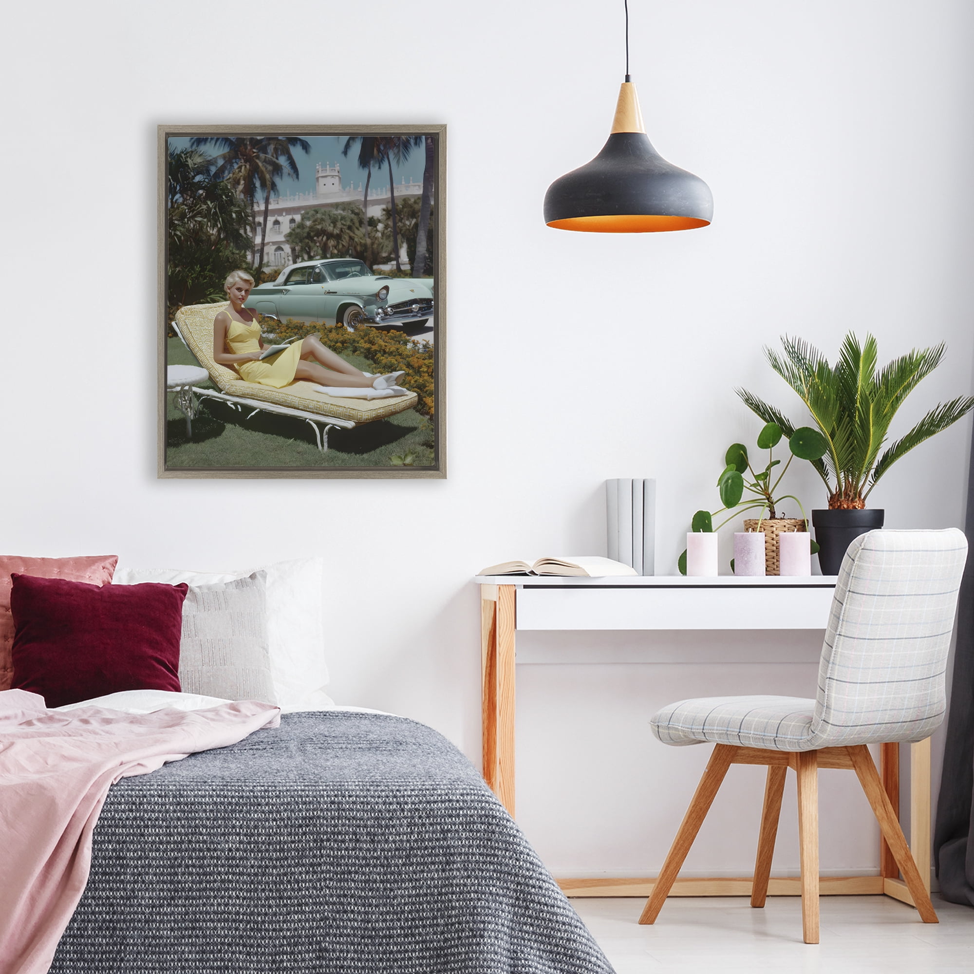 Stupell Industries Vintage Sunbathing Woman Brown Framed Floater Canvas Wall Art, design by Franklyn Gregory