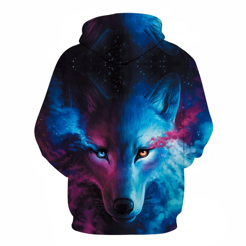 Mens Pullover Hoodie 3D Digital Print Realistic Wolf Print Animal Hooded Sweatshirt Unisex 
