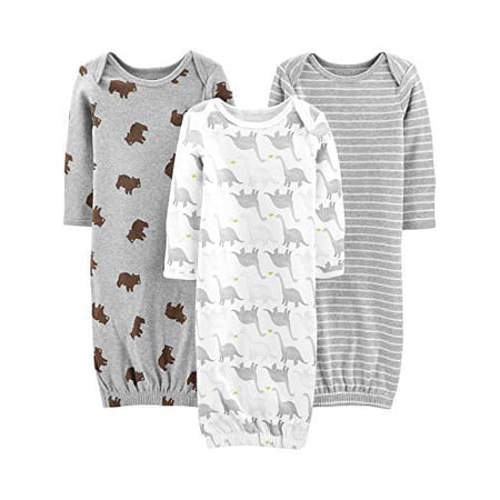 Simple Joys by Carter's Baby 3-Pack Neutral Cotton Sleeper Gown, Bear/Stripe/Dino, 0-3 Months