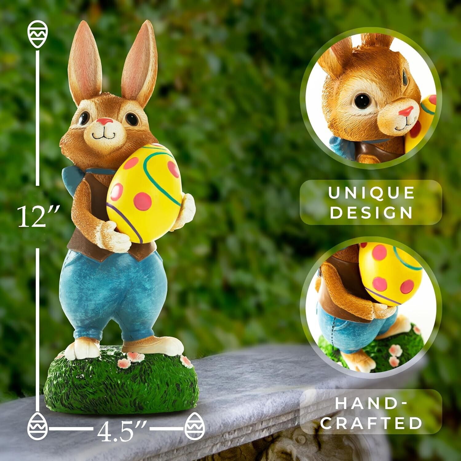 Solar Easter Bunny Figurine Resin Easter Rabbit Statue Outdoor Garden Decor Indoor Bunny Sculpture