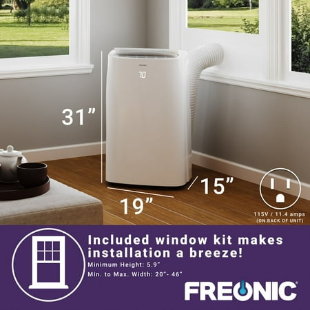 Freonic - 10,000 BTU Portable Air Conditioner | AC for Rooms up to 450 Sq.Ft. | LED Display | Sleep Mode | Dehumidifier - White