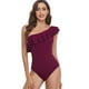 thumbnail image 2 of Gibobby Traje de baño de una pieza Traje de baño con cuello en V Color de encaje Nuevo Conjunto de tankinis de una pieza para mujer Sólido Sexy Trajes de(Vino,M), 2 of 4