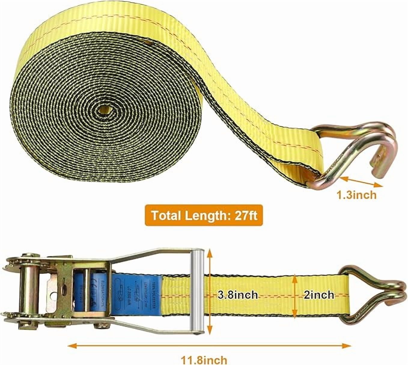TLGREEN 4 pack 2 in x 27 ft Double J Hook Ratchet Straps (11,000 lbs Break Strength), Heavy Duty Tie Down Straps for Trucks(Yellow)