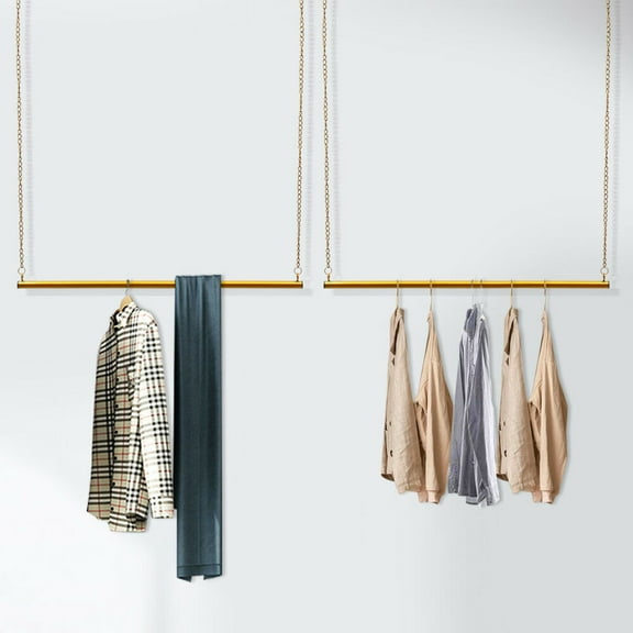 Fichiouy 2Pcs Chain Clothing Hanging Rack Garment Rack Clothes Storage Shelf for Wedding Dress Display Adjustable 120*180cm Gold